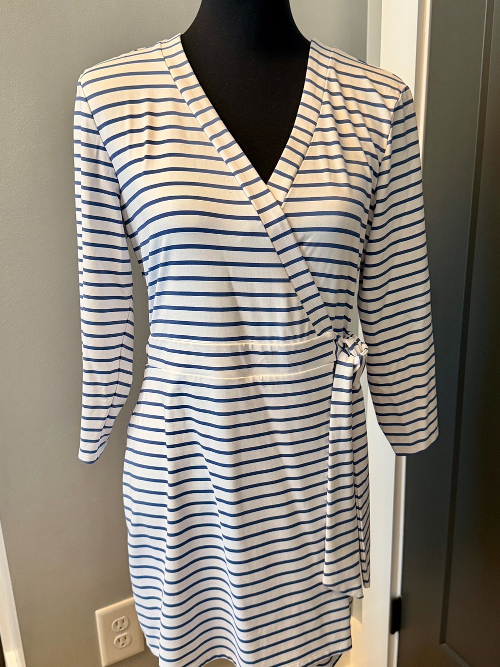 Southern Tide White and Navy Striped Wrap Romper